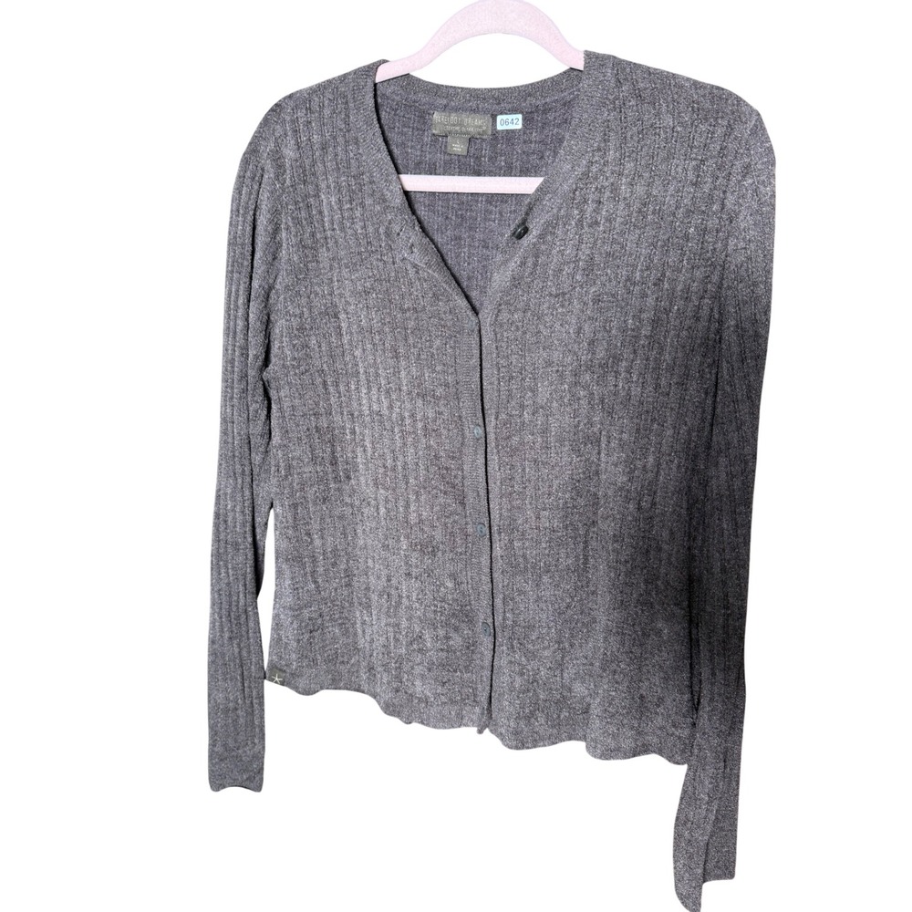 Barefoot Dreams Cardigan Womens Large Gray Excellent CozyChic Ultra Lite Ribbed